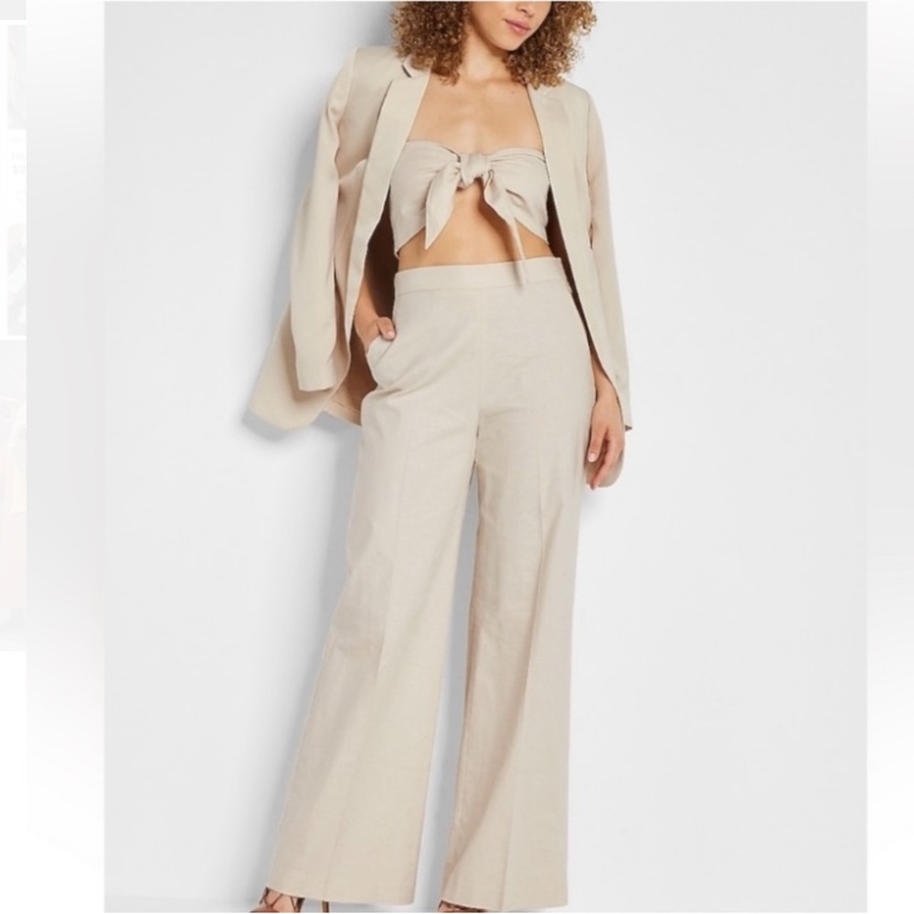 Express Beige Strapless Bow Blouse